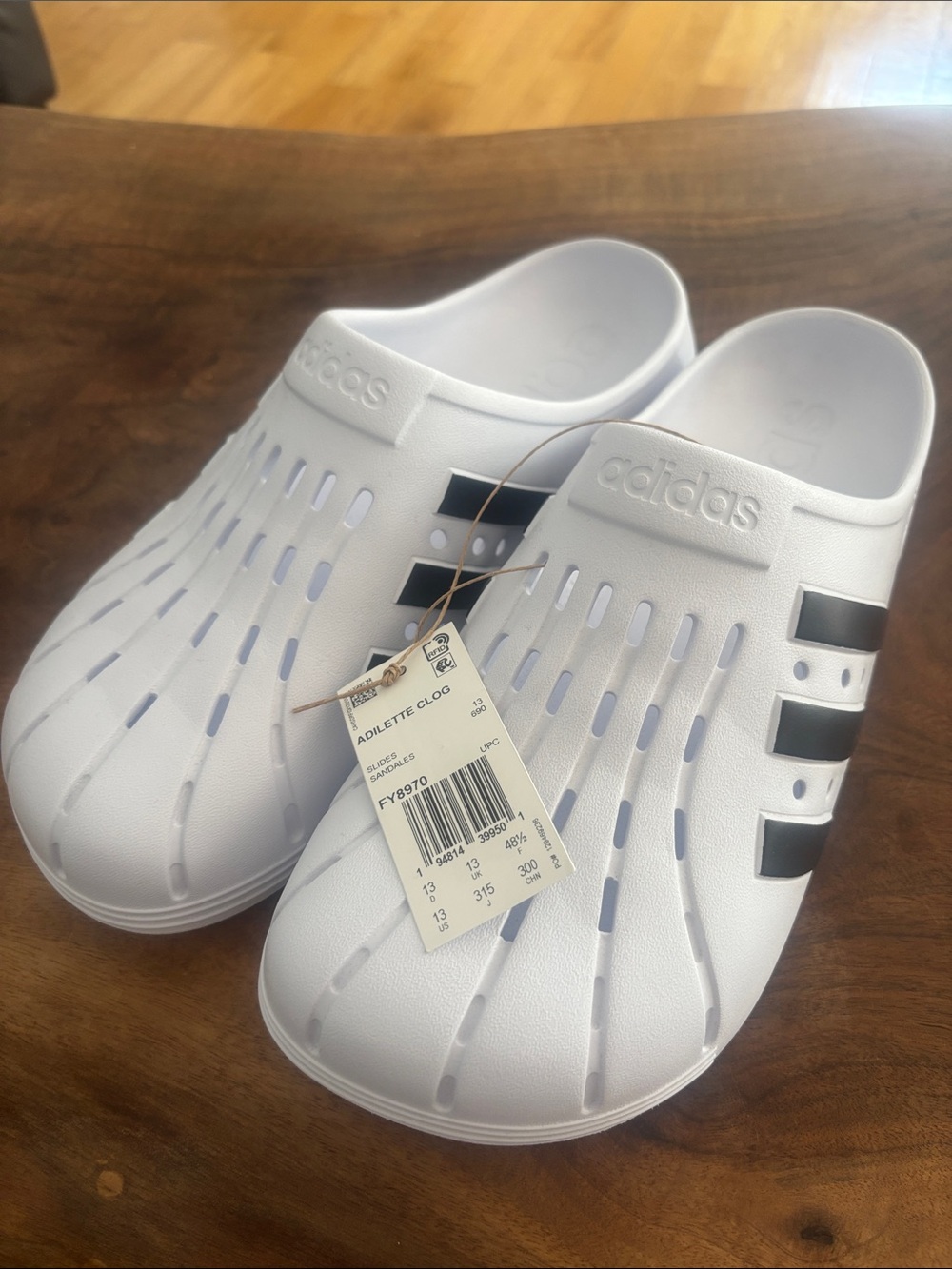 adidas White Clog with Black Stripe Accents